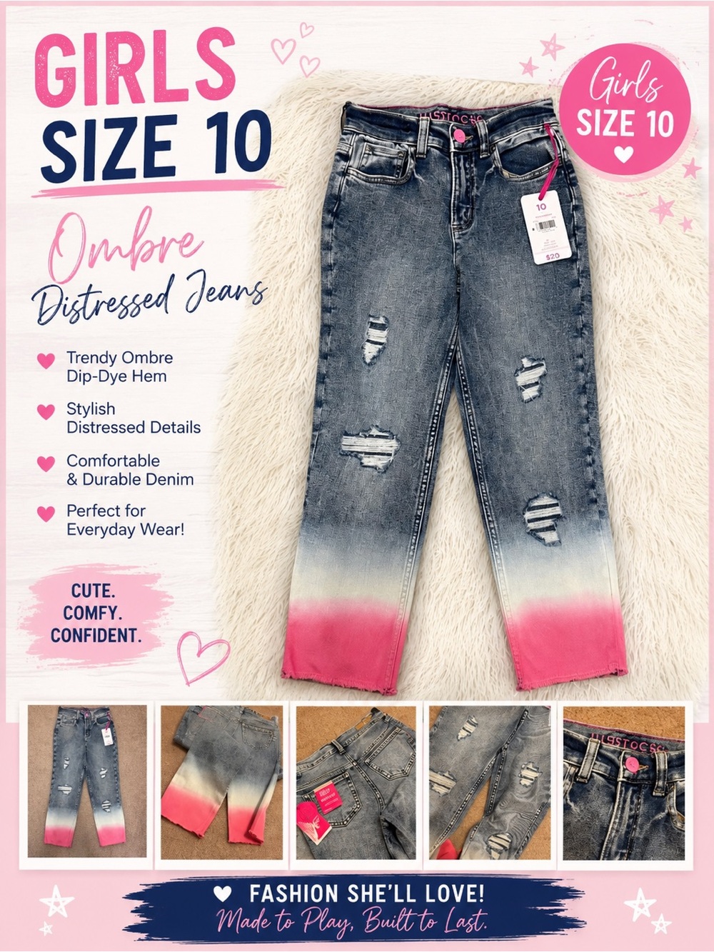 Stylish Pink Ombre Distressed Women Jeans